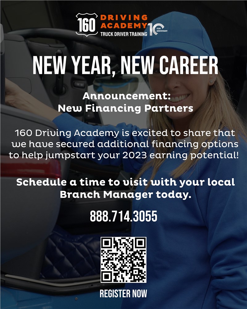 160 Driving Academy introduces NEW Ways to Finance Your CDL Training!