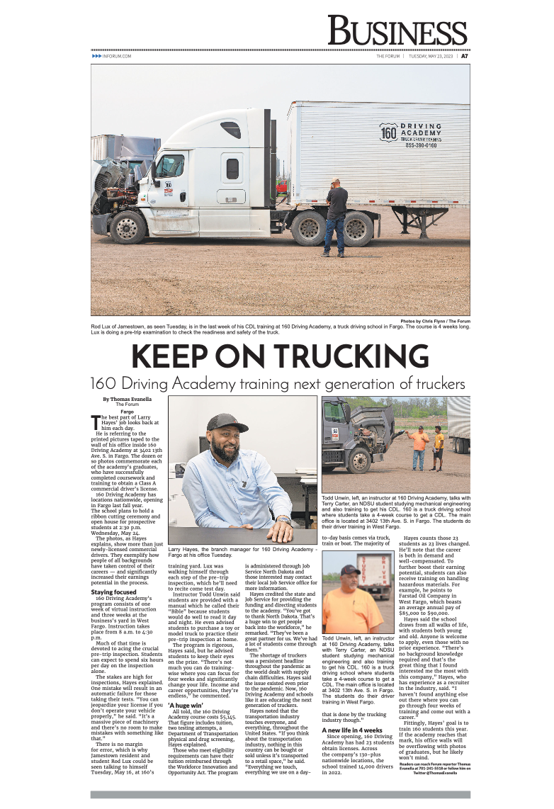 160 Driving Academy Fargo Branch Location featured in the The Forum!